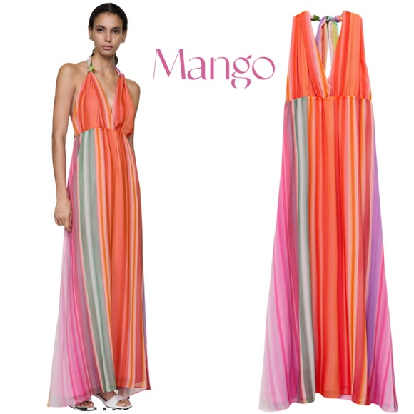 Mango Dresses & Skirts - Mango Vibrant Knot Print Striped Maxi Dress Sz 6 NWT